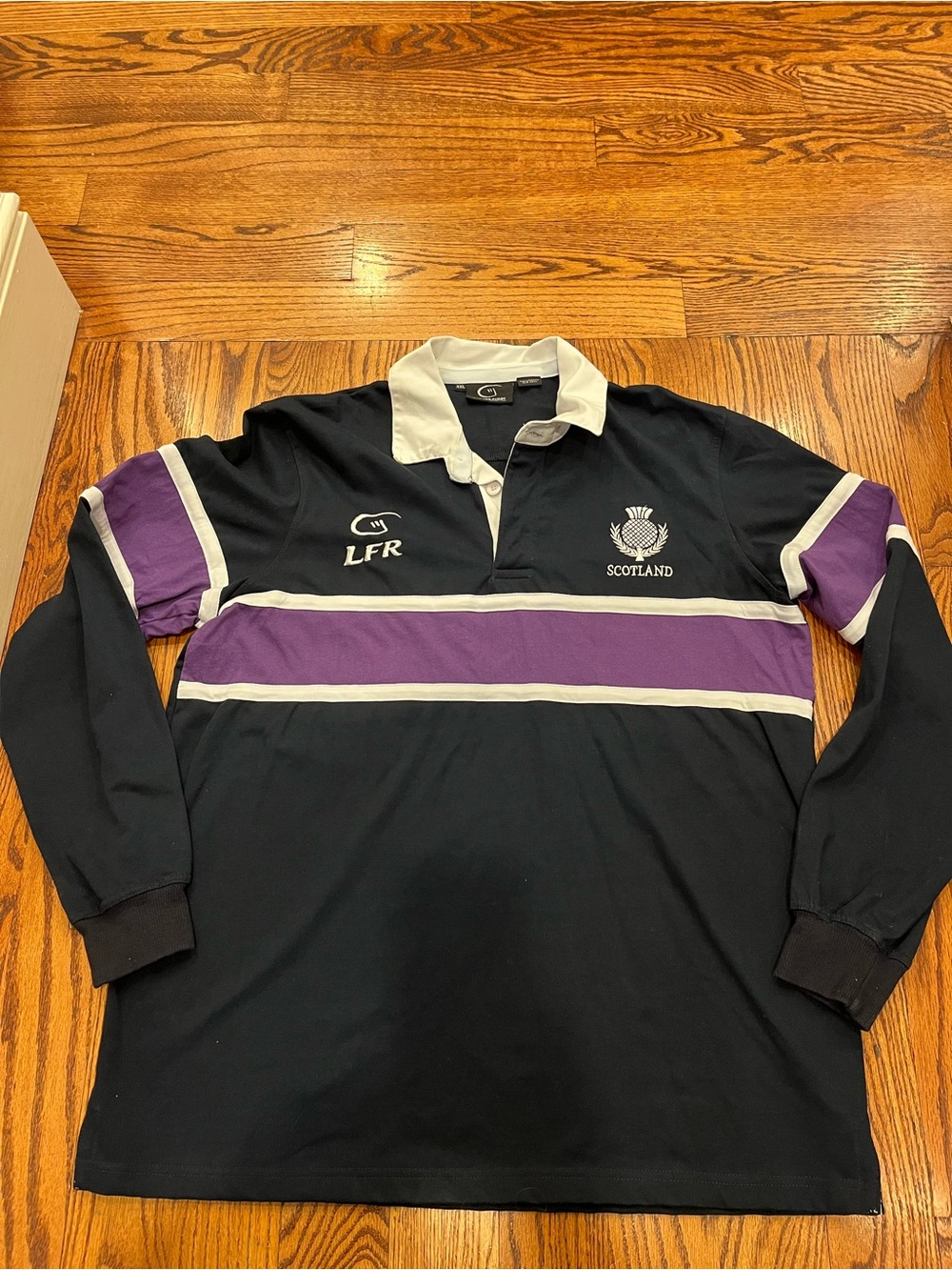 Rugby Long Sleeve Polo Shirt Live For Rugby Scotland Thistle Navy & Purple